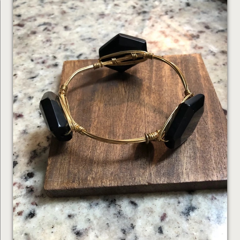 Gold wired and black stone bracelet